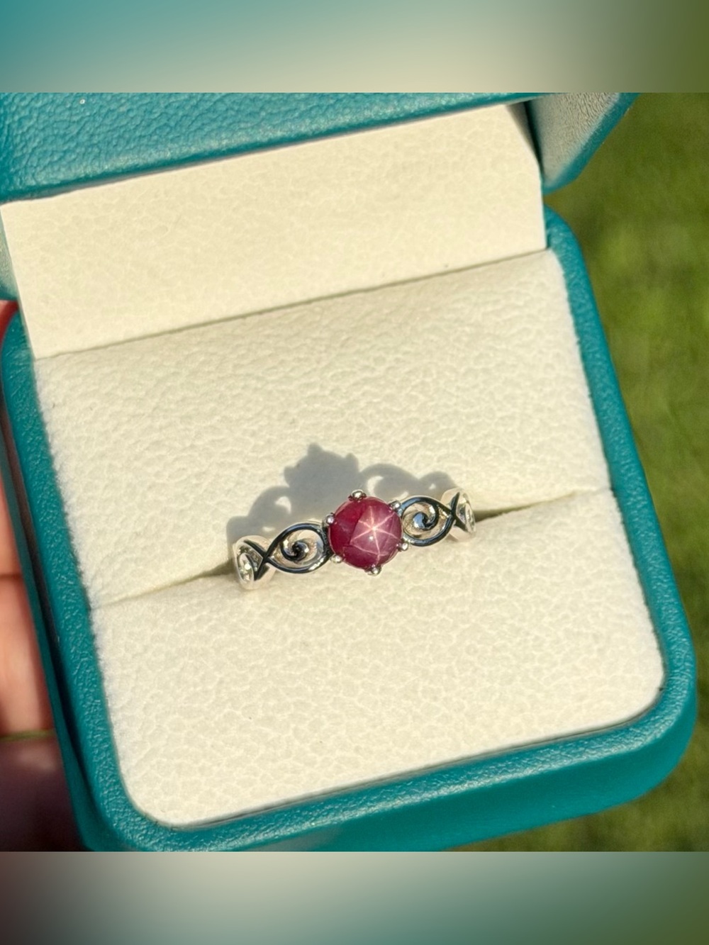 Exquisite 1.54CT Natural 6 Rays Star Ruby 925 Sterling Silver Ring Size 7